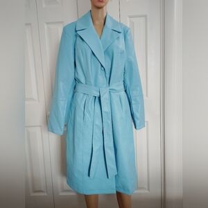Badgley Mischka Women's Sea Blue Single-Breasted Sleek Cut Trench Coat  Size L/G
